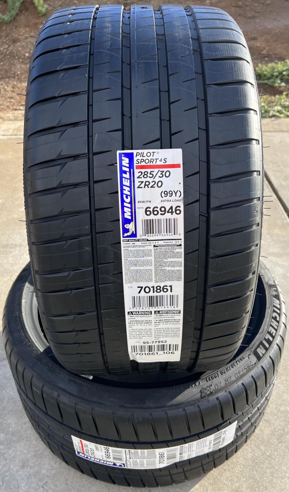 Two Brand new 285/30ZR20 Michelin Pilot Sport 4S Tires - BMW M3 G80 G82